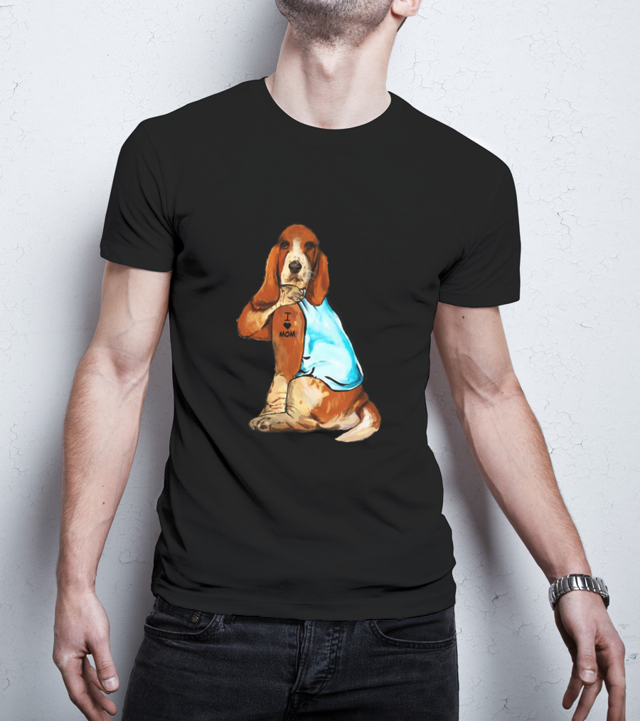 Basset Hound I Love Mom Tattoo Sitting T-Shirt