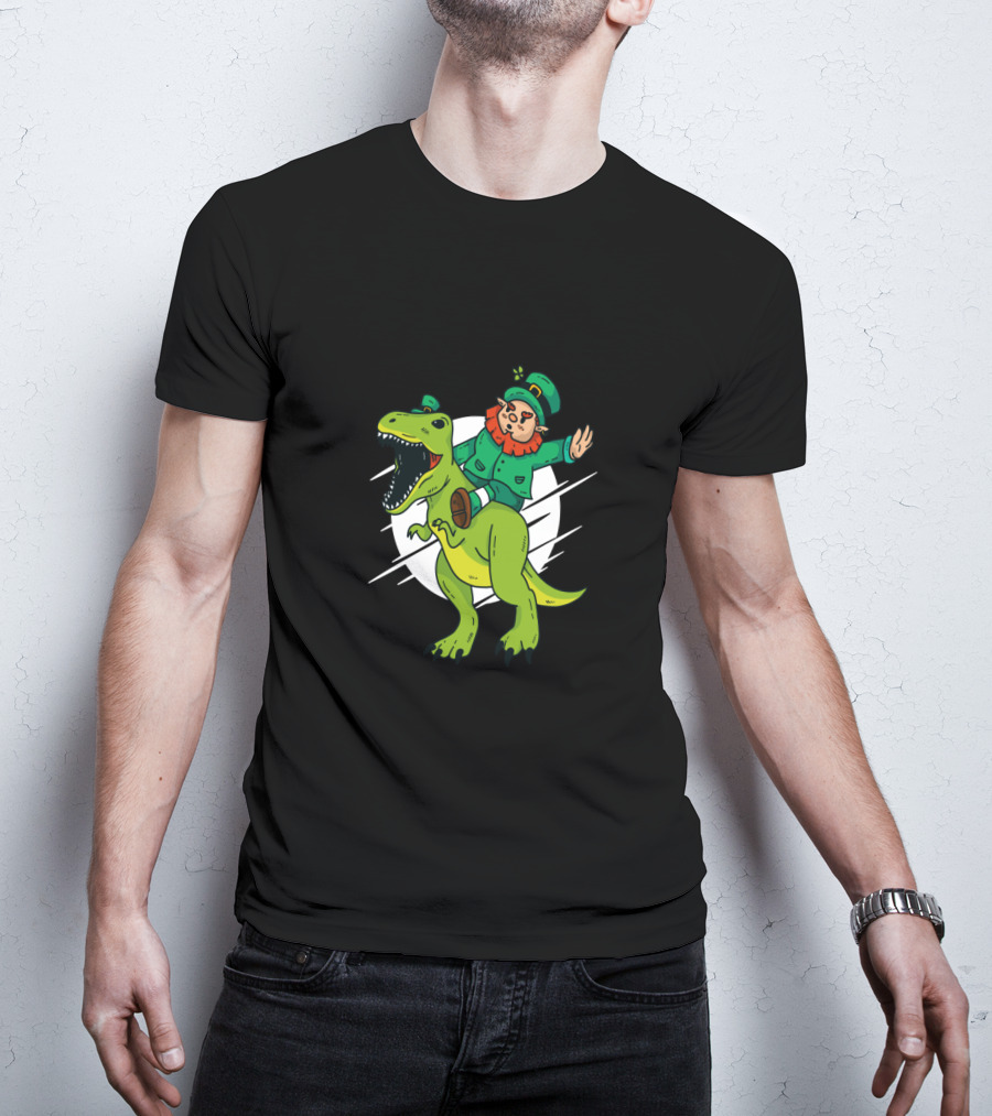 Leprechaun Riding Dinosaur Fantasy Adventure T-Shirt
