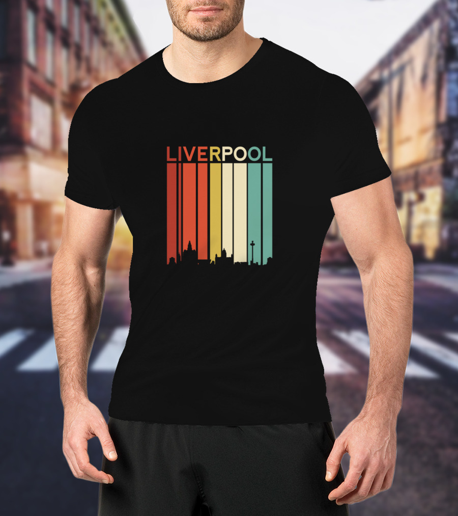 Liverpool England Skyline Retro Columns T-Shirt