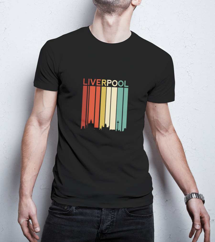 Liverpool England Skyline Retro Columns T-Shirt