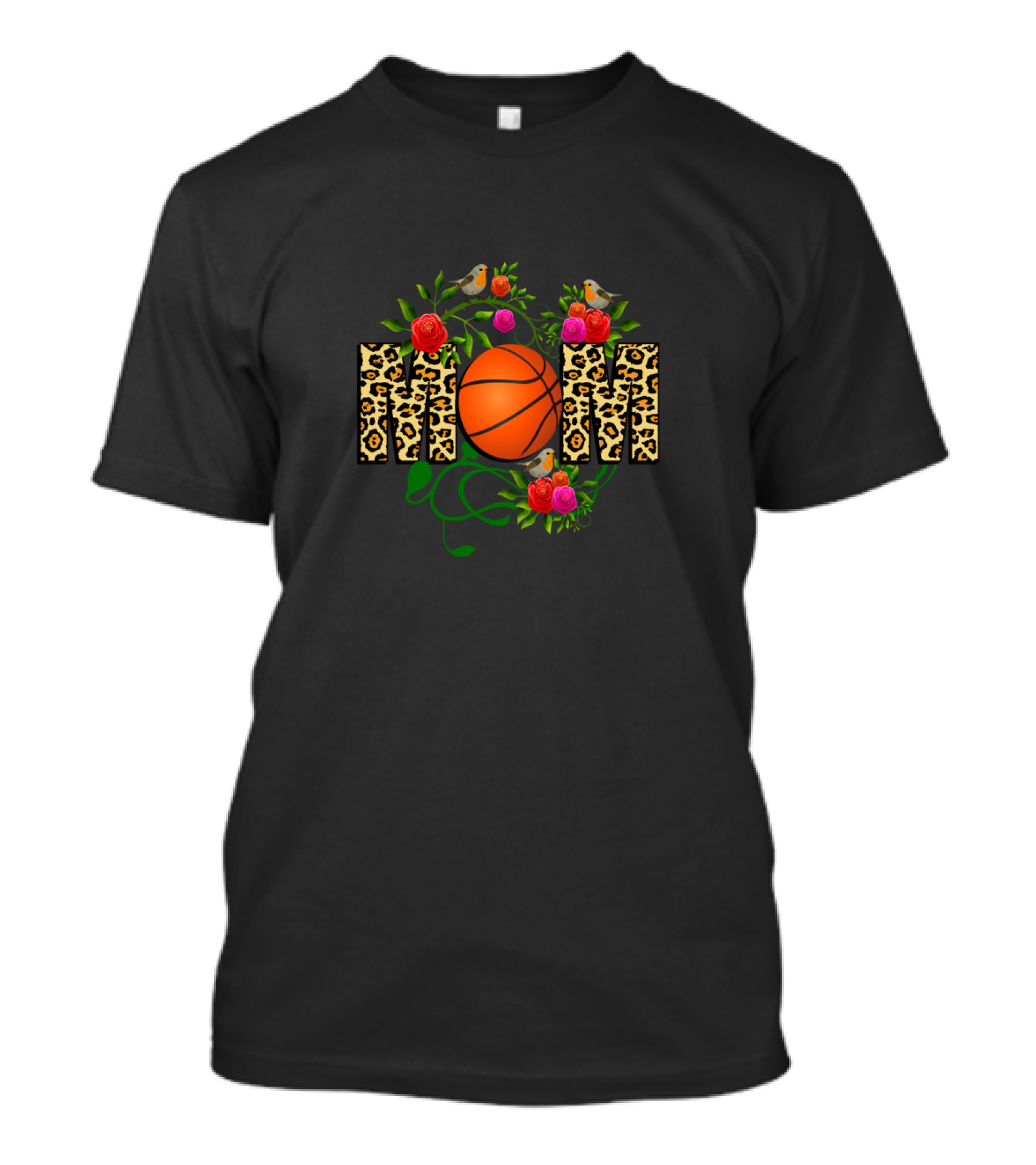 BASKETBALL MOM Cool Leopard Floral Birds T-Shirt