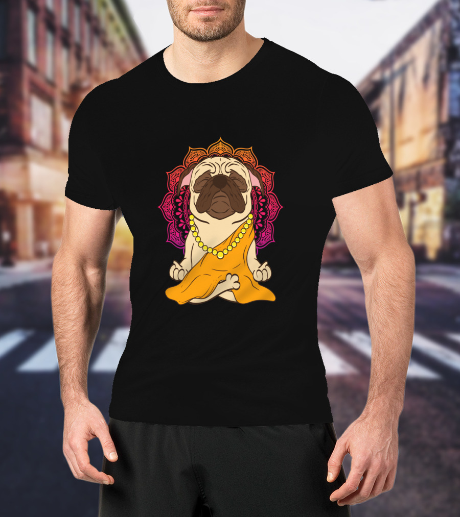 Buddhism Meditation Yoga Pug With Mandala And Beads T-Shirt