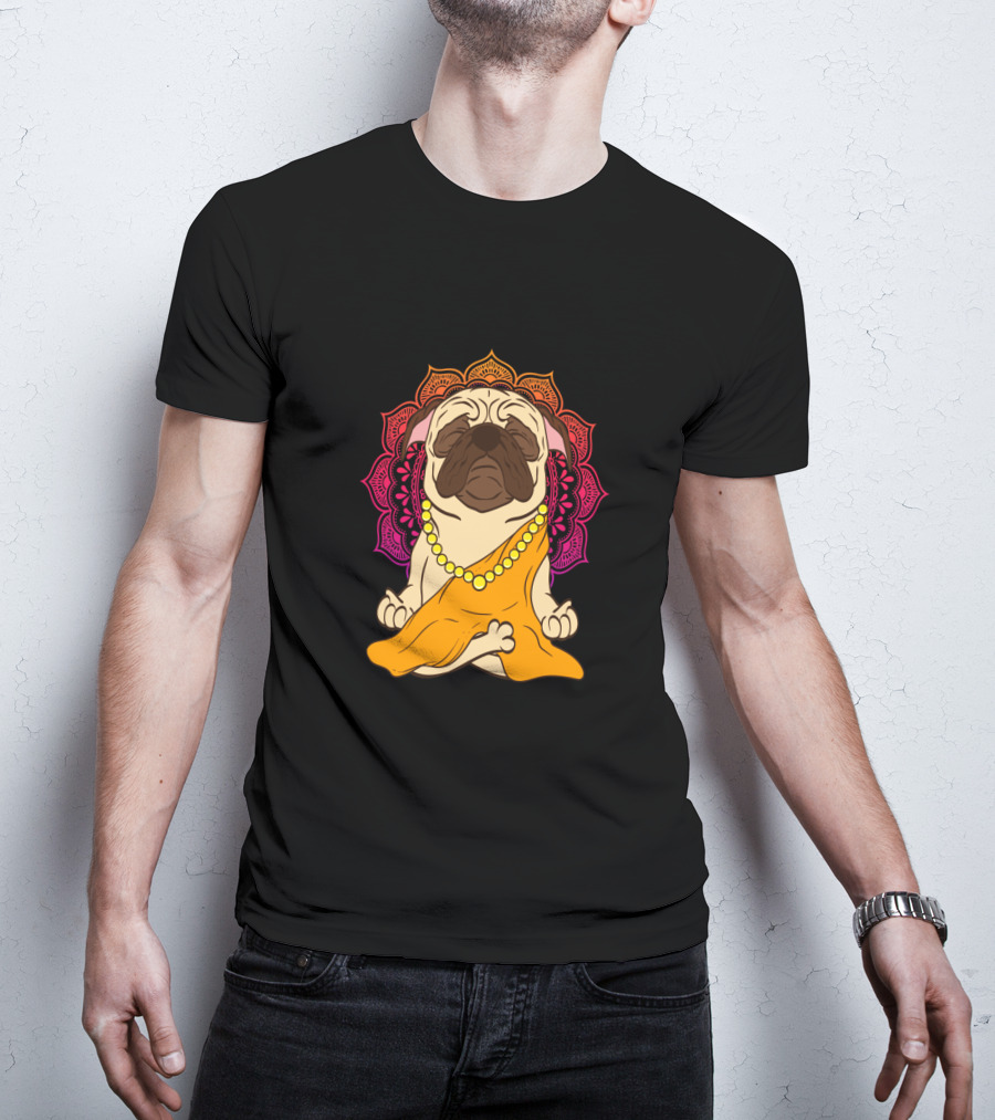 Buddhism Meditation Yoga Pug With Mandala And Beads T-Shirt