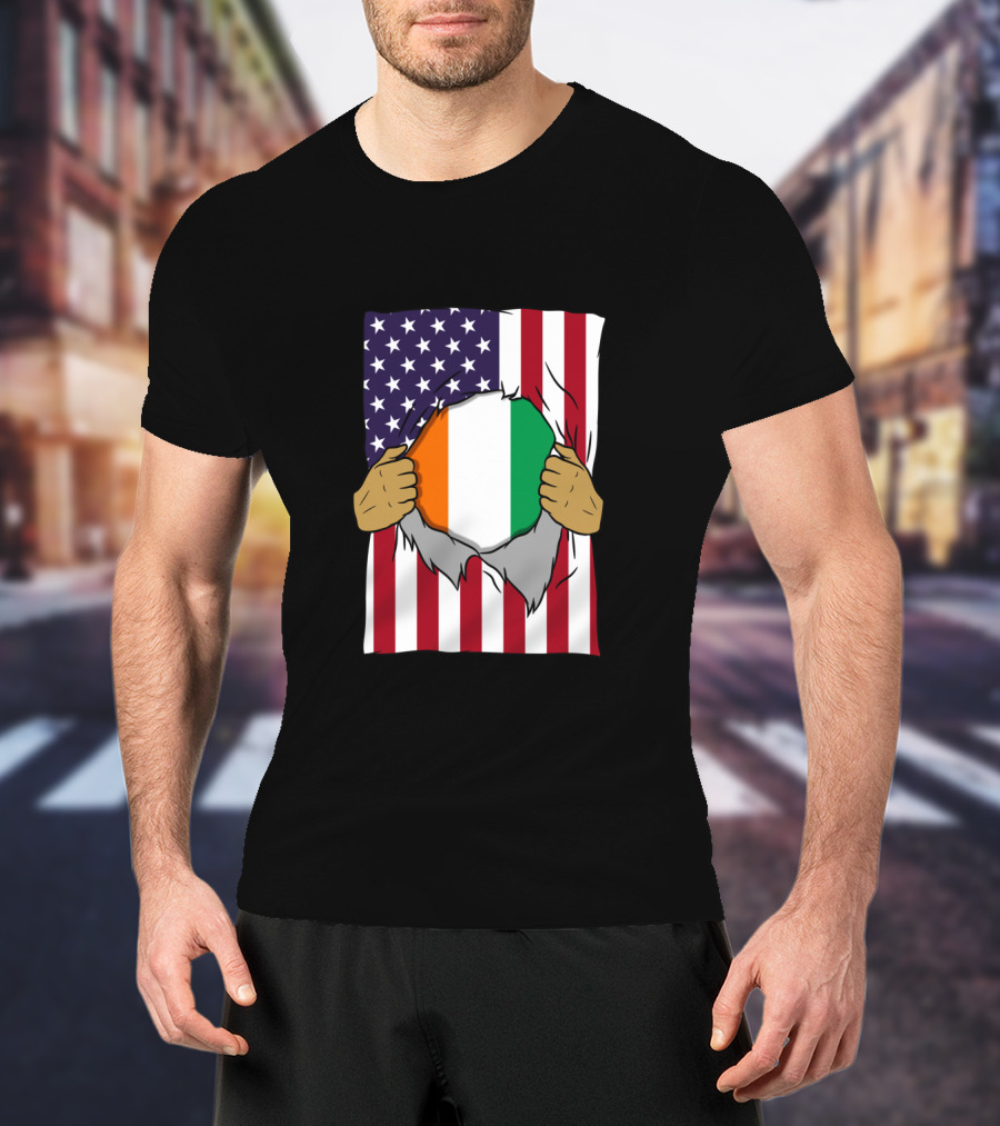 Ivory Coast Flag Inside American Flag Ivorian Pride Home T-Shirt