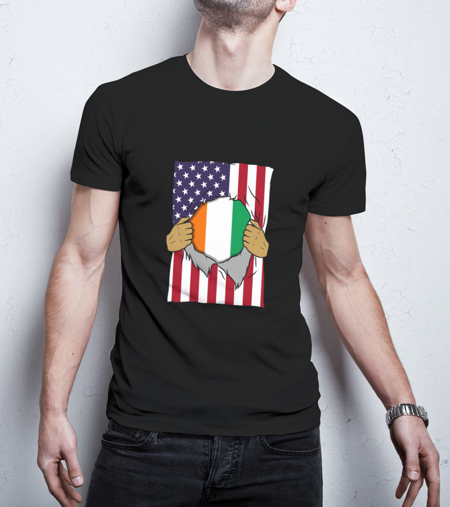 Ivory Coast Flag Inside American Flag Ivorian Pride Home T-Shirt