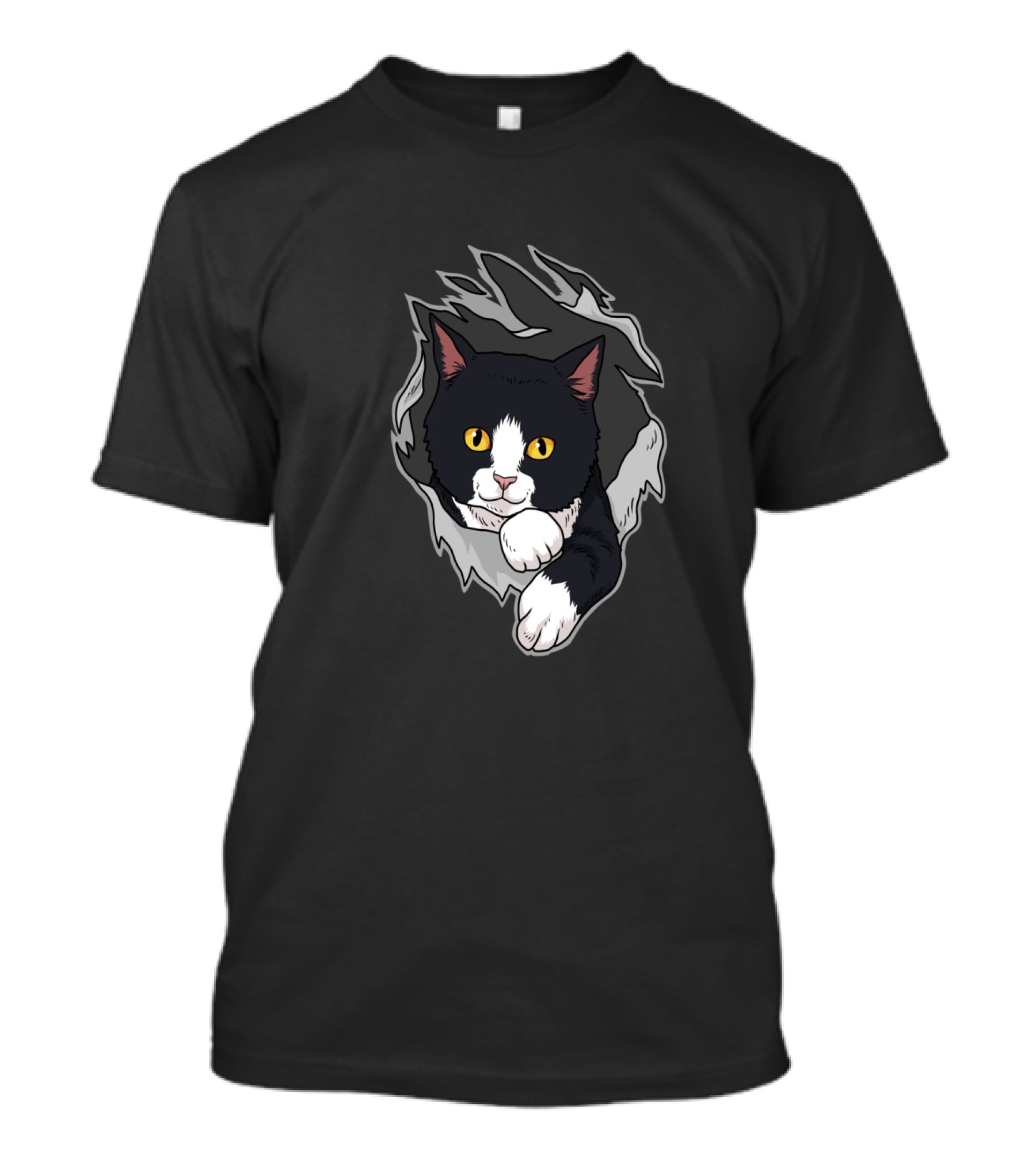 Tuxedo Cat Breaking Through For Women Men And Kitten Lovers T-Shirt