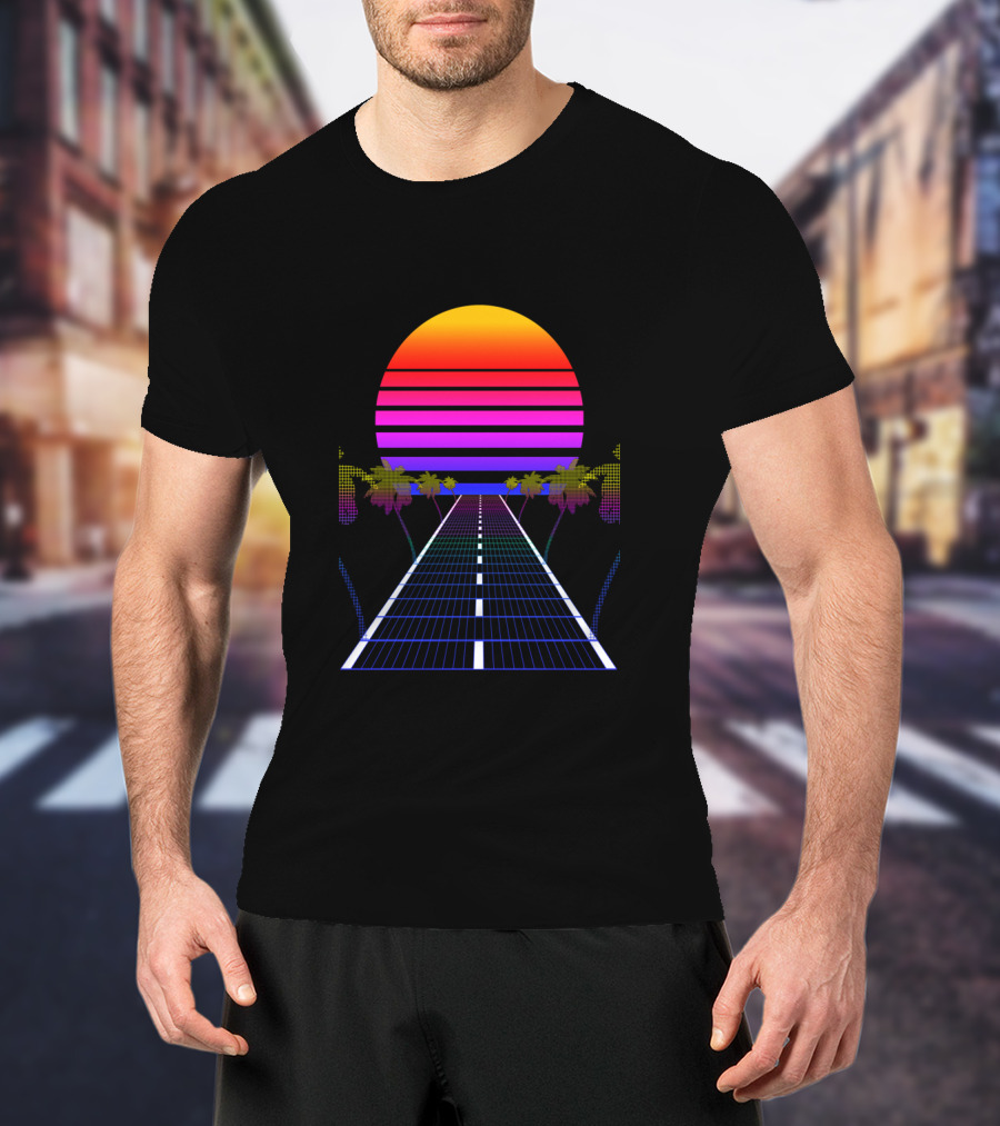 Vaporwavewave Retro Sunset Palm Road T-Shirt