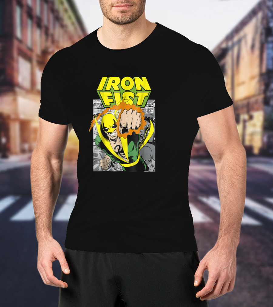 Iron Fist Comic Panel Yellow Mask Punch Action Scene T-Shirt