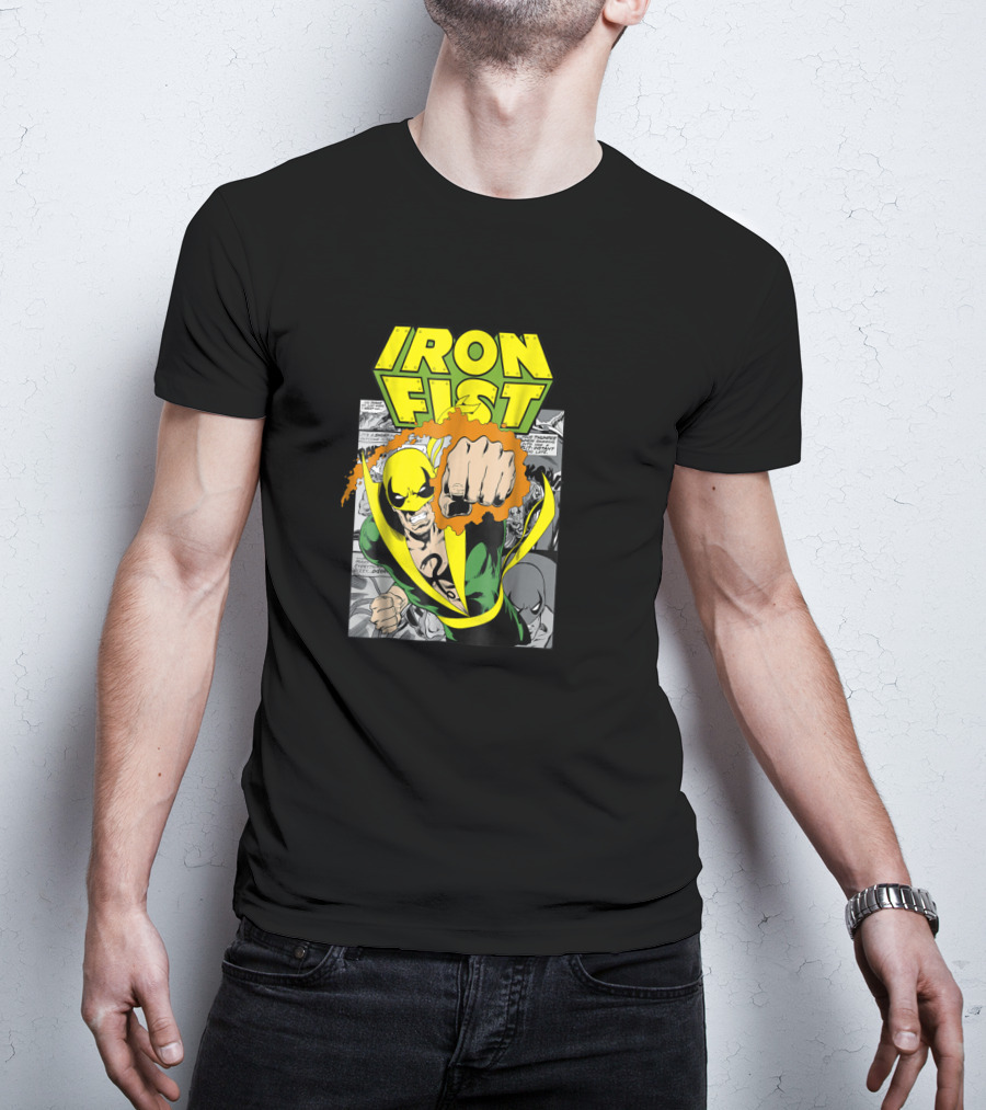 Iron Fist Comic Panel Yellow Mask Punch Action Scene T-Shirt