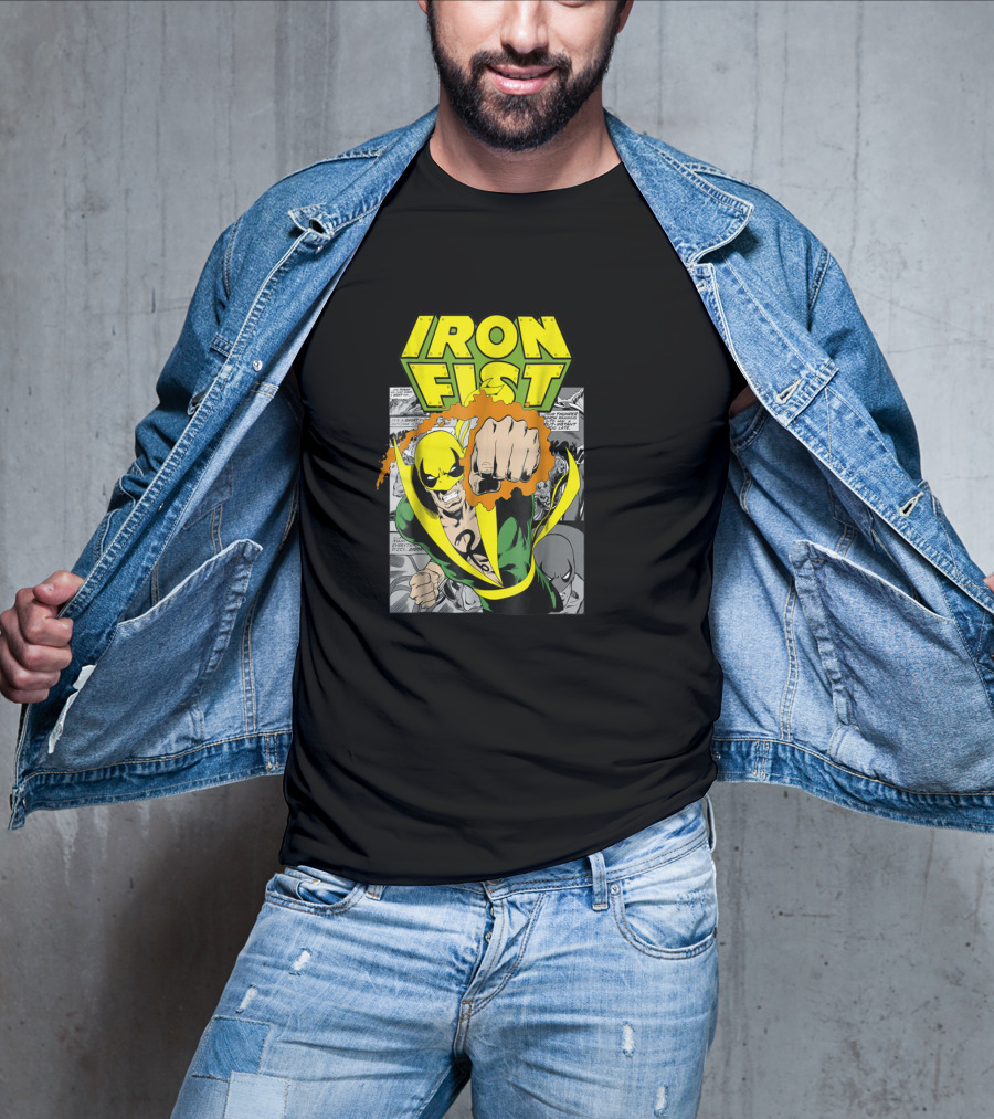 Iron Fist Comic Panel Yellow Mask Punch Action Scene T-Shirt