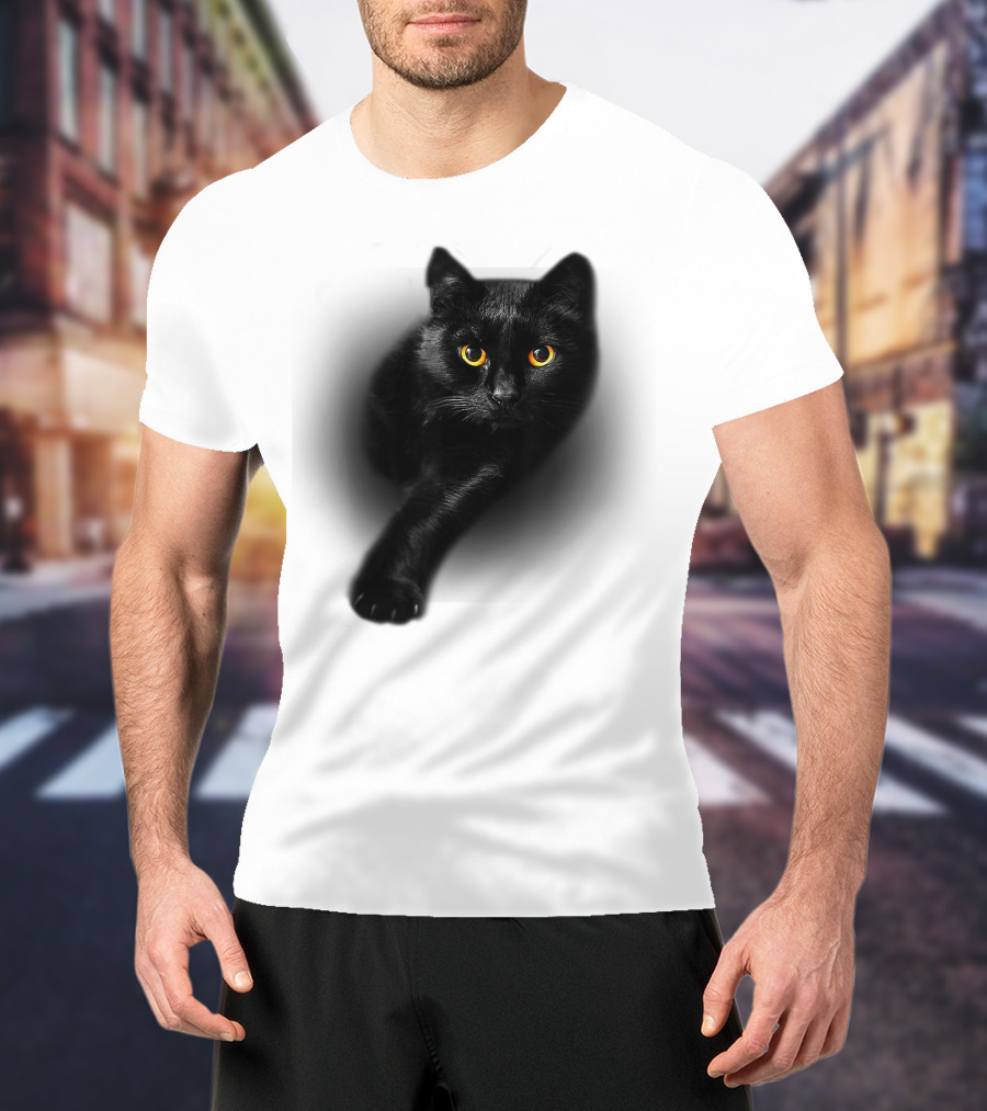 Black Cat Yellow Eyes Halloween T-Shirt