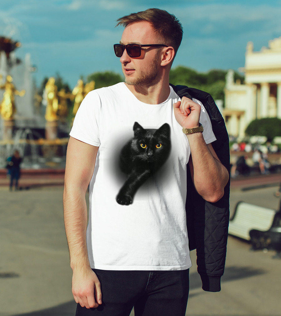 Black Cat Yellow Eyes Halloween T-Shirt