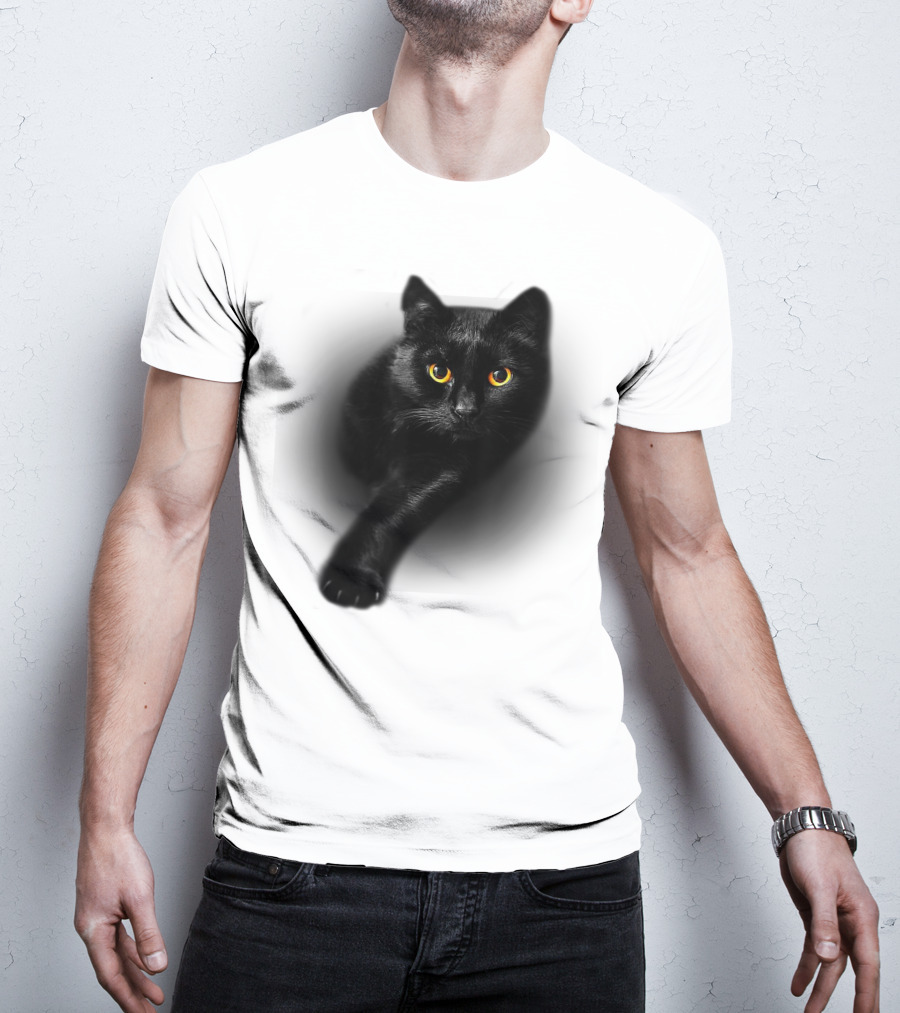 Black Cat Yellow Eyes Halloween T-Shirt