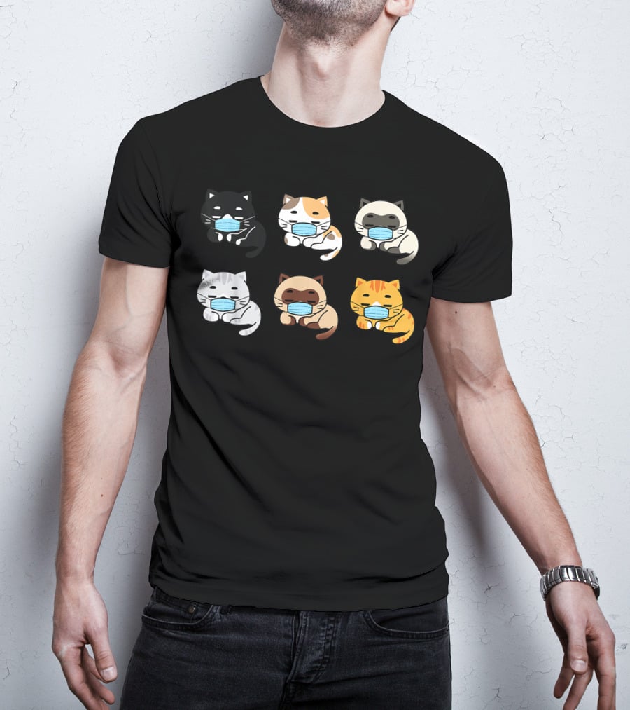 Cat Face Mask Cute Pet Cats Lovers Kitten Set T-Shirt