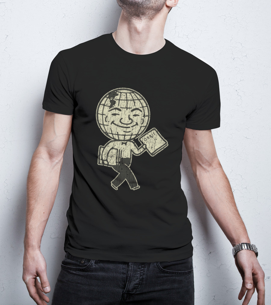 Detroit Orbit Magazine Walking Globe Man Holding Publication T-Shirt