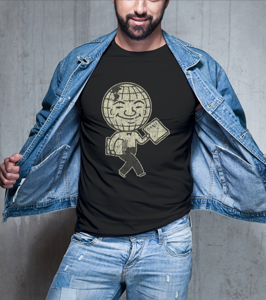 Detroit Orbit Magazine Walking Globe Man Holding Publication T-Shirt