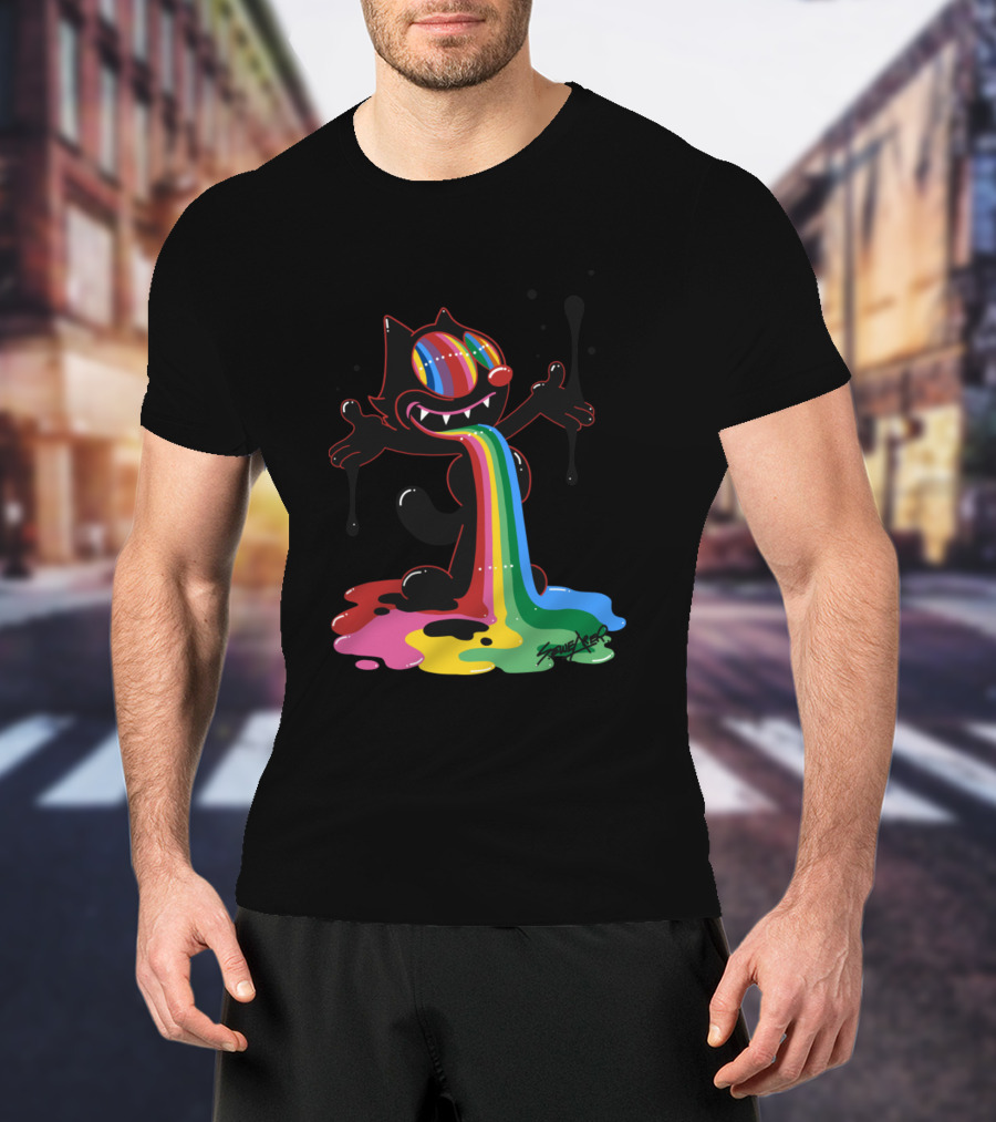Felix The Cat Rainbow Splatter Art By Zed1 T-Shirt
