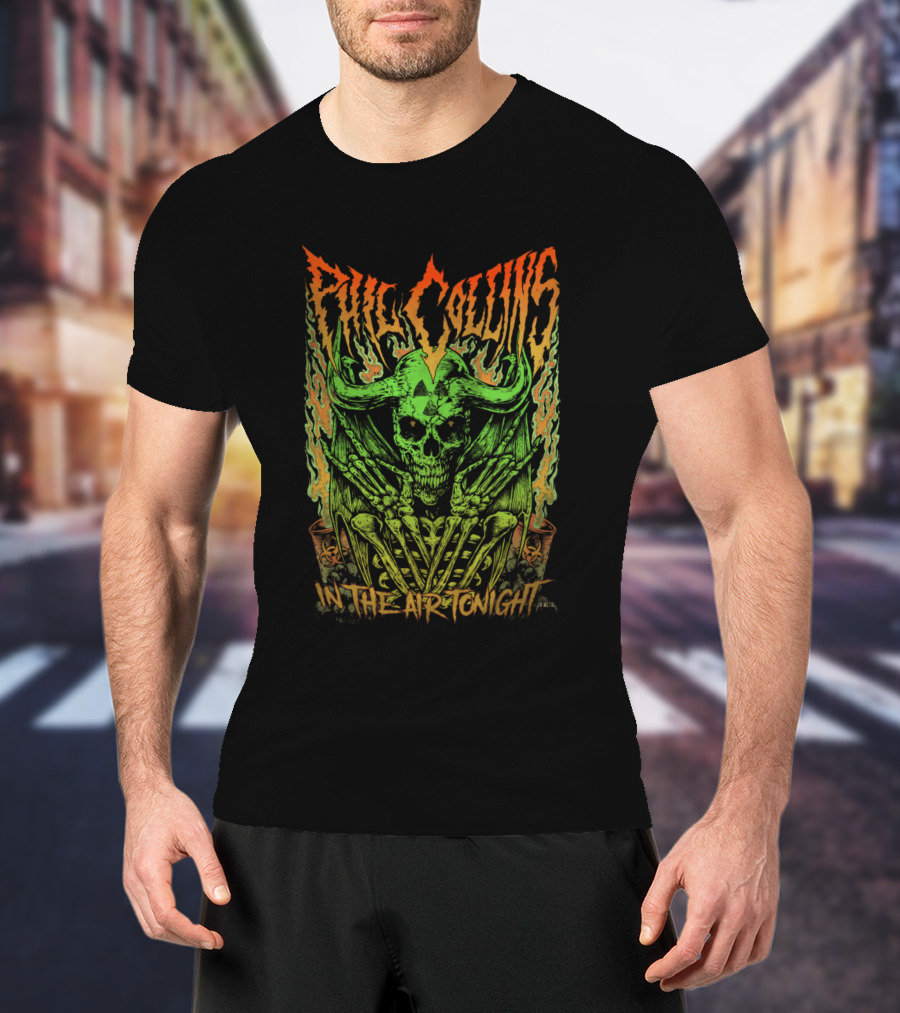 Phil Collins In The Air Tonight Flaming Skull T-Shirt