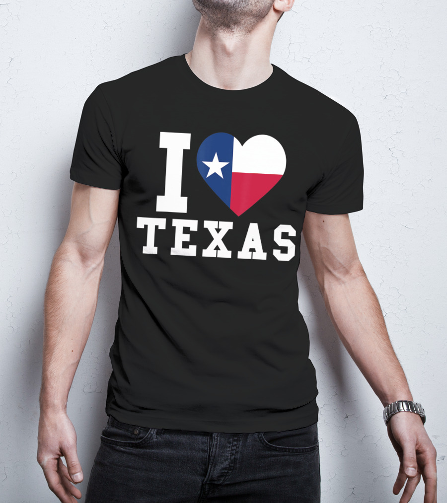 I Love Texas Heart Lone Star Flag T-Shirt