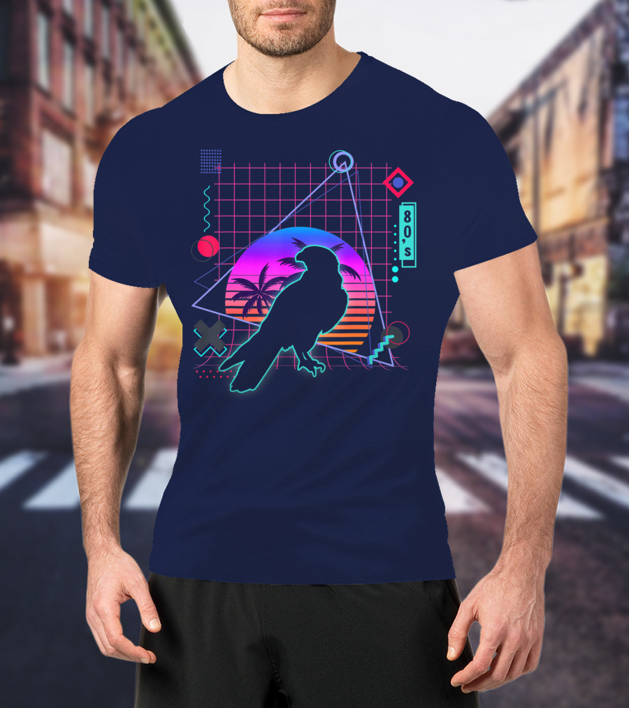 Peregrine Falcon Vaporwave Aesthetic 80s Style Grid And Sunset T-Shirt