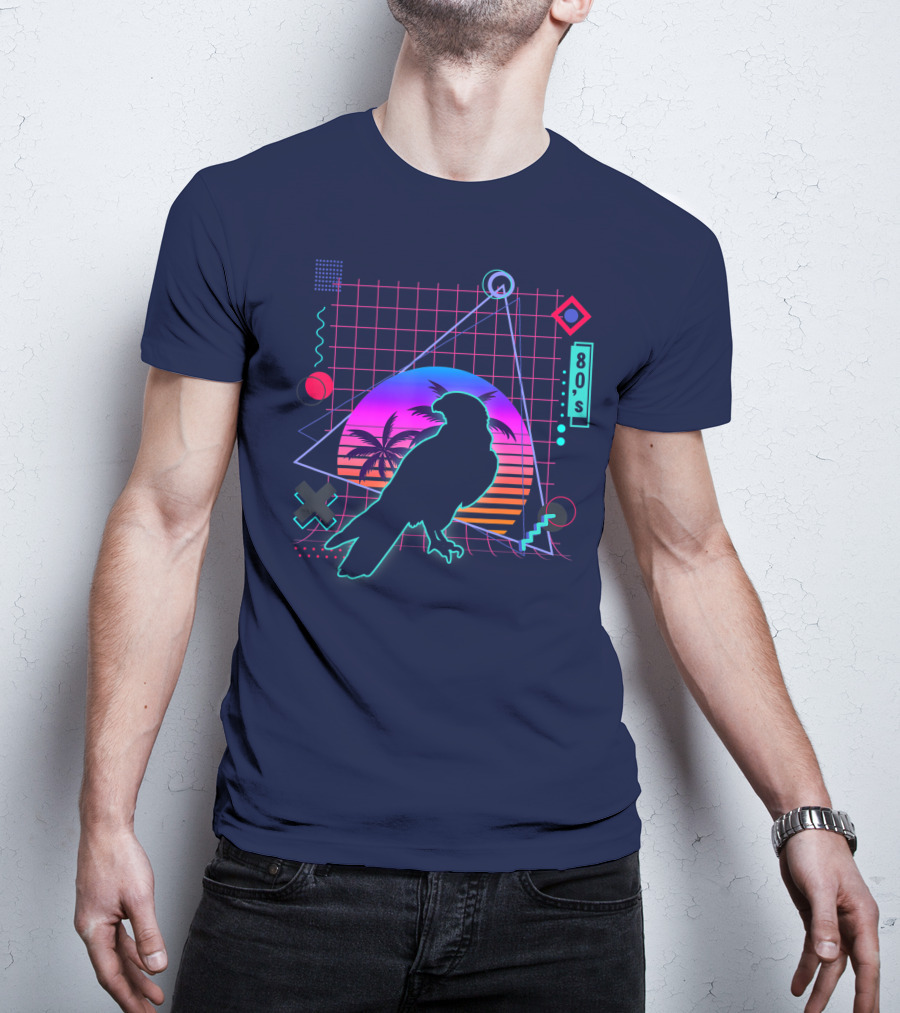 Peregrine Falcon Vaporwave Aesthetic 80s Style Grid And Sunset T-Shirt