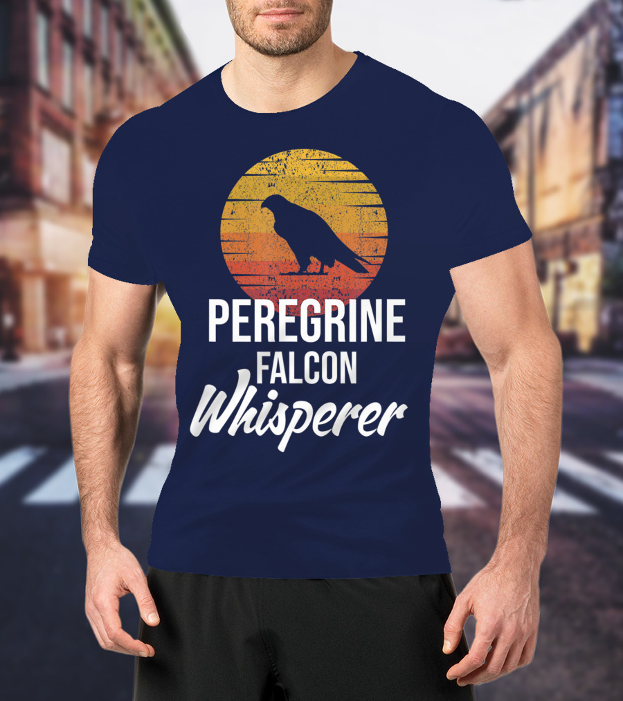 Peregrine Falcon Whisperer Bird Nature Silhouette Retro Sun T-Shirt