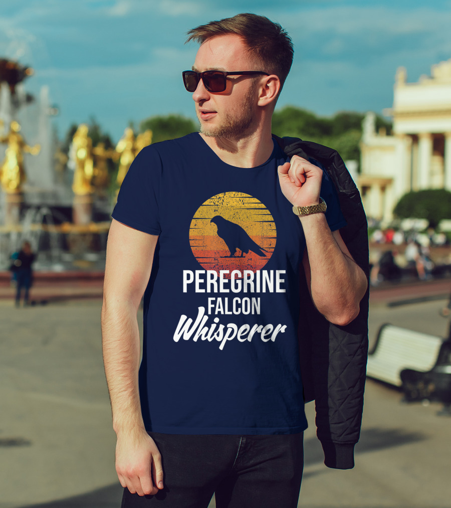 Peregrine Falcon Whisperer Bird Nature Silhouette Retro Sun T-Shirt