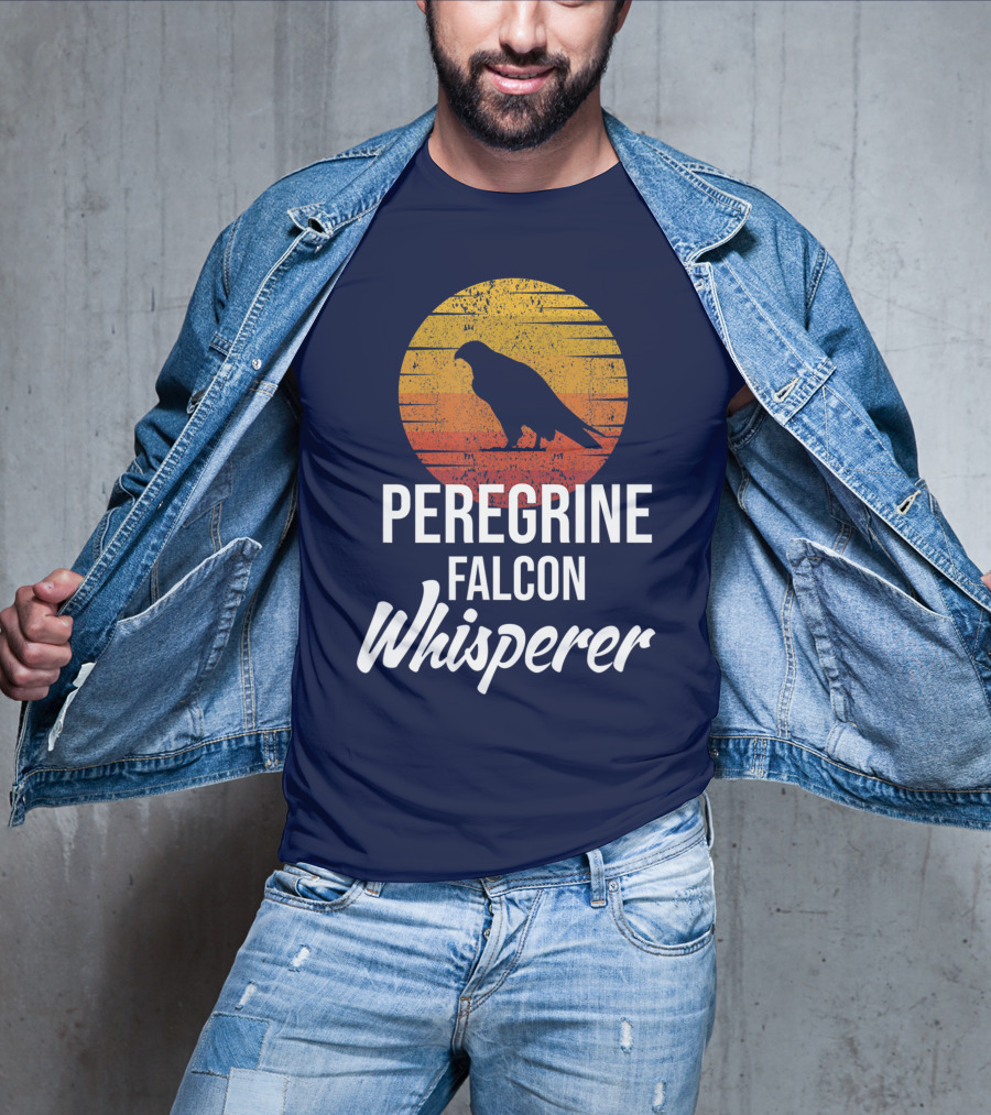 Peregrine Falcon Whisperer Bird Nature Silhouette Retro Sun T-Shirt