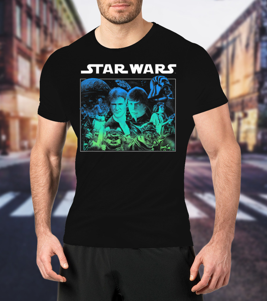 Star Wars Cast Return Of The Jedi Starry Darth Vader Yoda Han Luke Leia T-Shirt