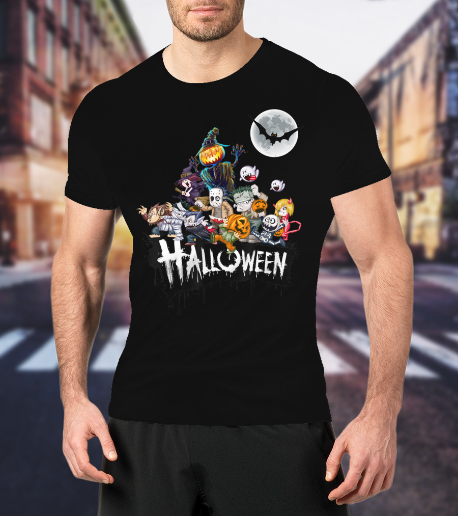 Character Halloween Pumpkin Scarecrow Moon Ghosts Bat Halloween T-Shirt