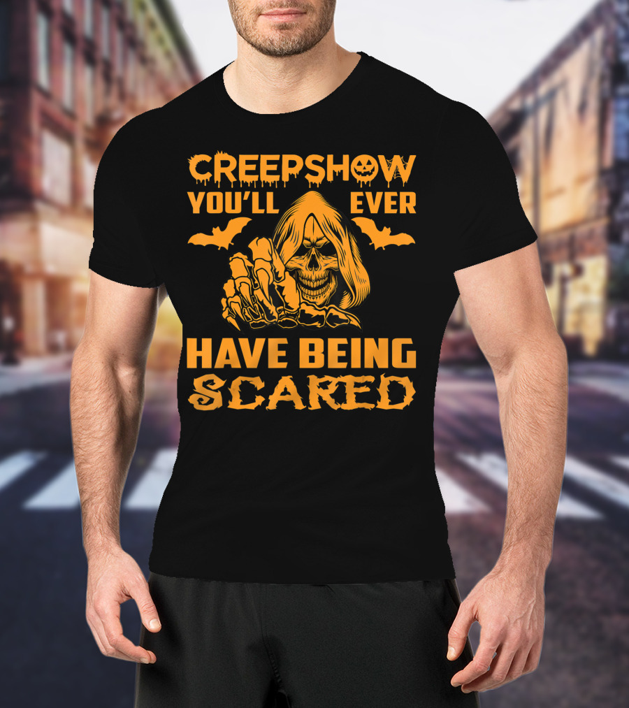 Creepshow You'll Ever Have Being Scared Horror Skeleton Hooded Grim Reaper With Bats T-Shirt