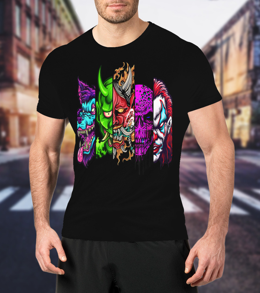 Evil Demons Horror Creatures Scary Halloween Monster Faces T-Shirt