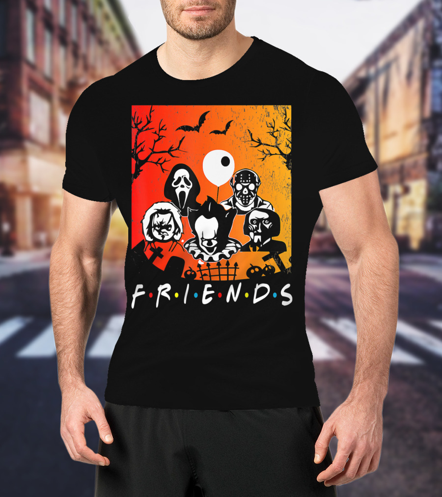 Friends Of Horror Halloween Characters Collage T-Shirt