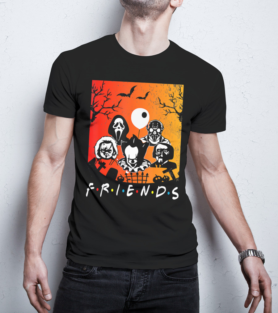 Friends Of Horror Halloween Characters Collage T-Shirt