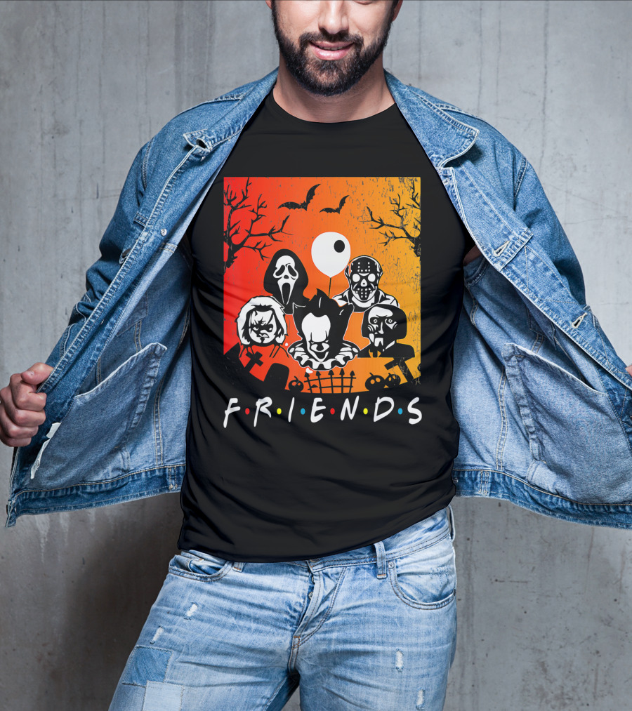 Friends Of Horror Halloween Characters Collage T-Shirt