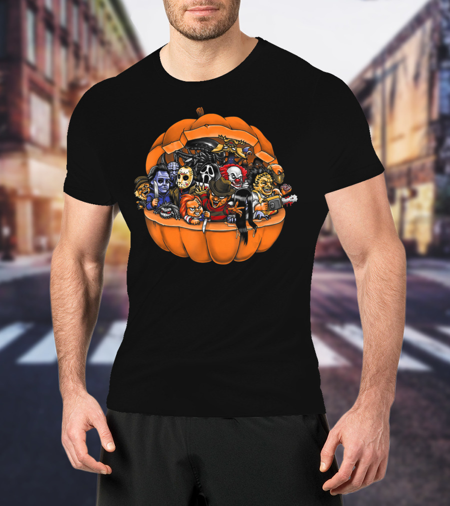 Funny Horror Movie Clown Skeleton Halloween Pumpkin Characters T-Shirt