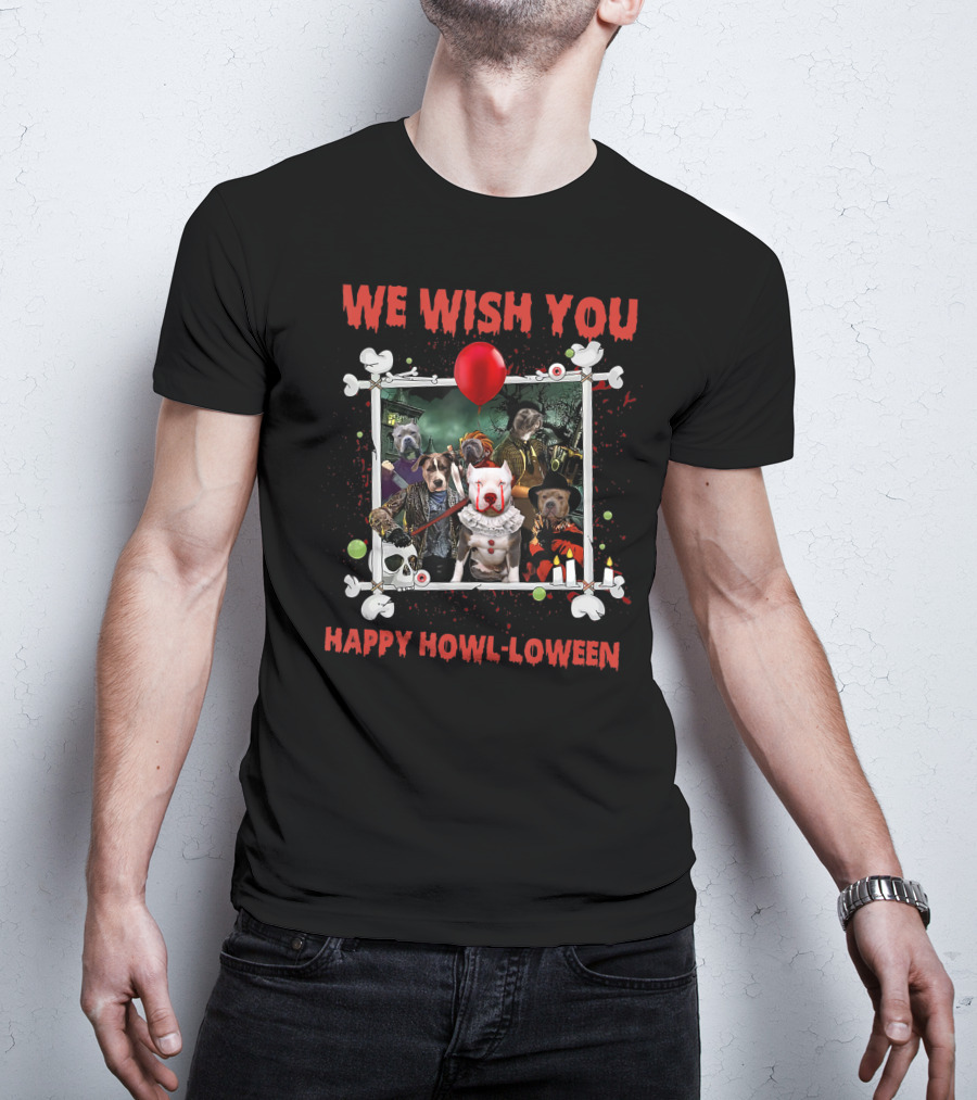 We Wish You Happy Howl-loween Halloween Dog Horror Characters T-Shirt