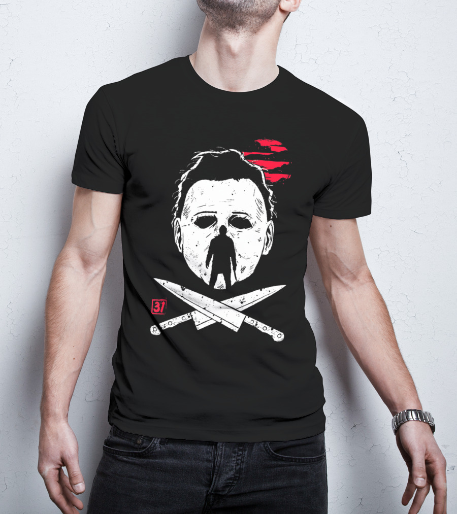 Horror Friday Halloween 37 Michael Myers Mask Knives T-Shirt