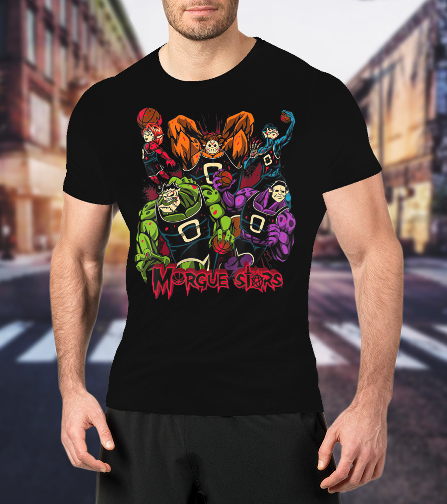 Morgue Stars Horror Characters Basketball Halloween T-Shirt