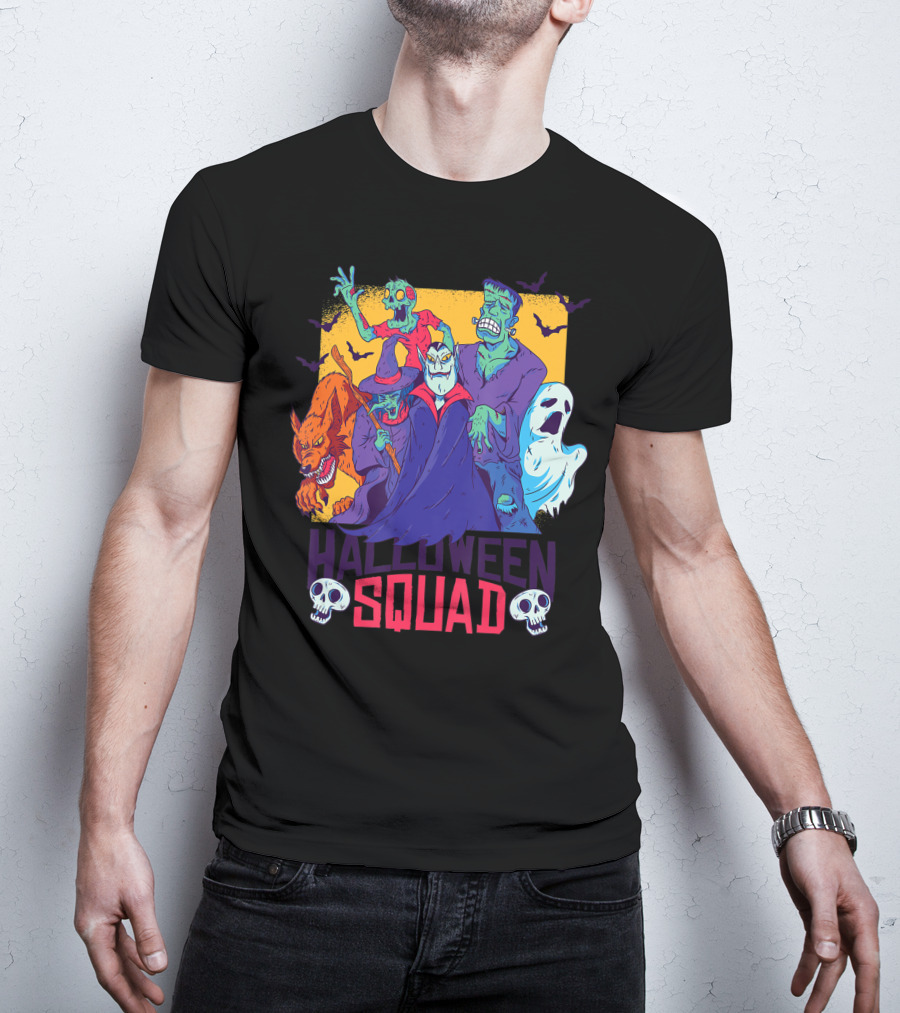 Halloween Squad Funny Horror Characters Vampire Wolf Zombie Ghost Monster T-Shirt