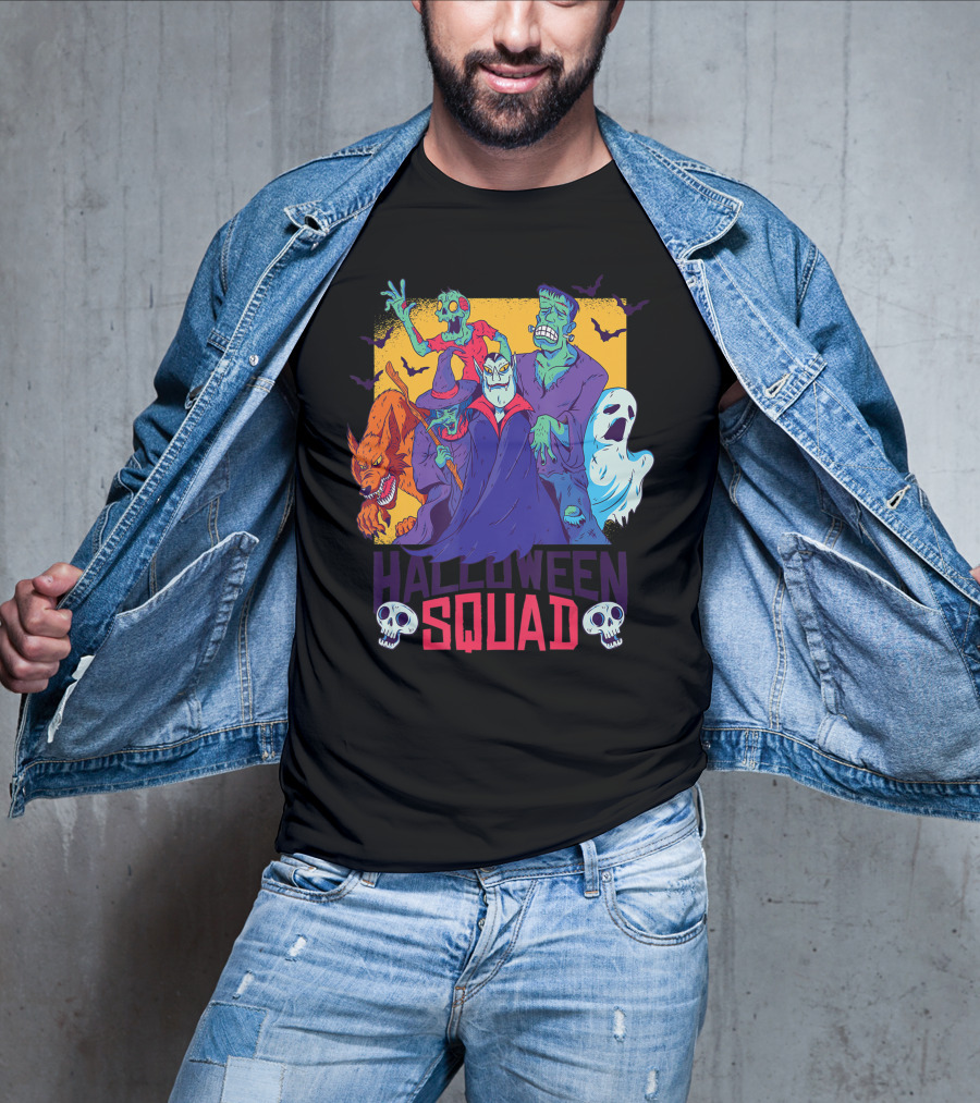 Halloween Squad Funny Horror Characters Vampire Wolf Zombie Ghost Monster T-Shirt
