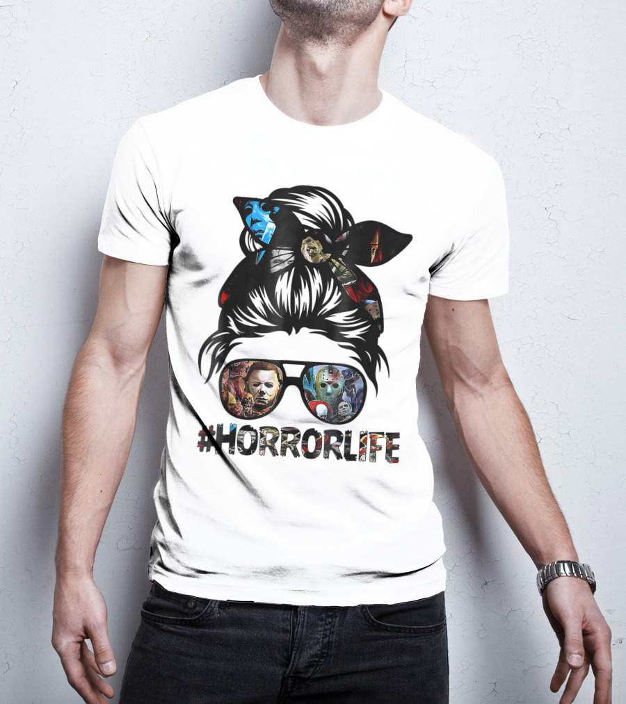 Horror Life Girl With Iconic Halloween Movie Characters T-Shirt