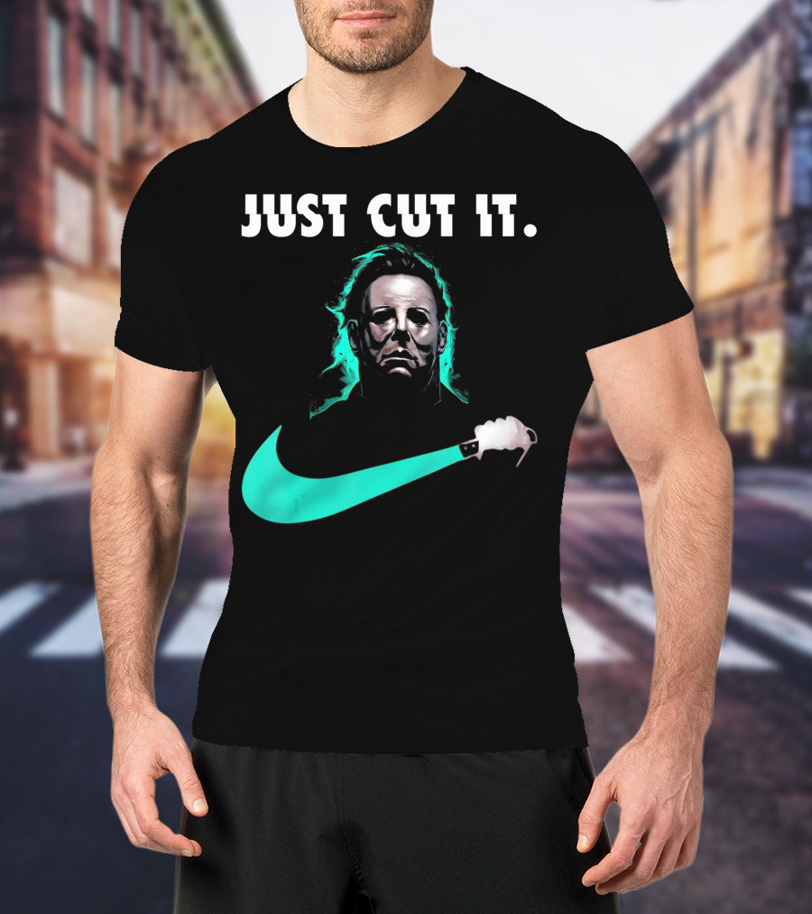 Just Cut It Horror Vintage Halloween Michael Myers Knife Swoosh T-Shirt