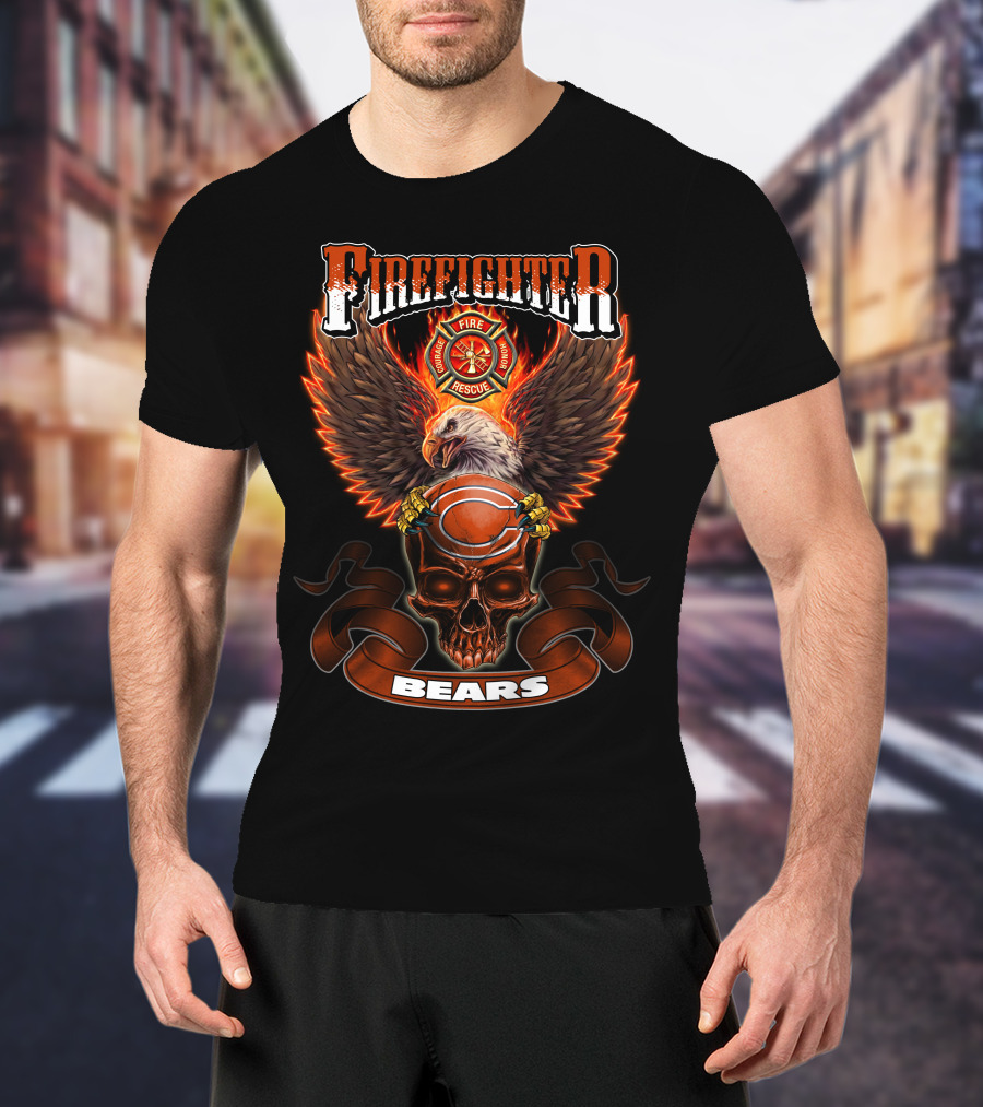 Firefighter Chicago Bears Fire Rescue Eagle Skull T-Shirt