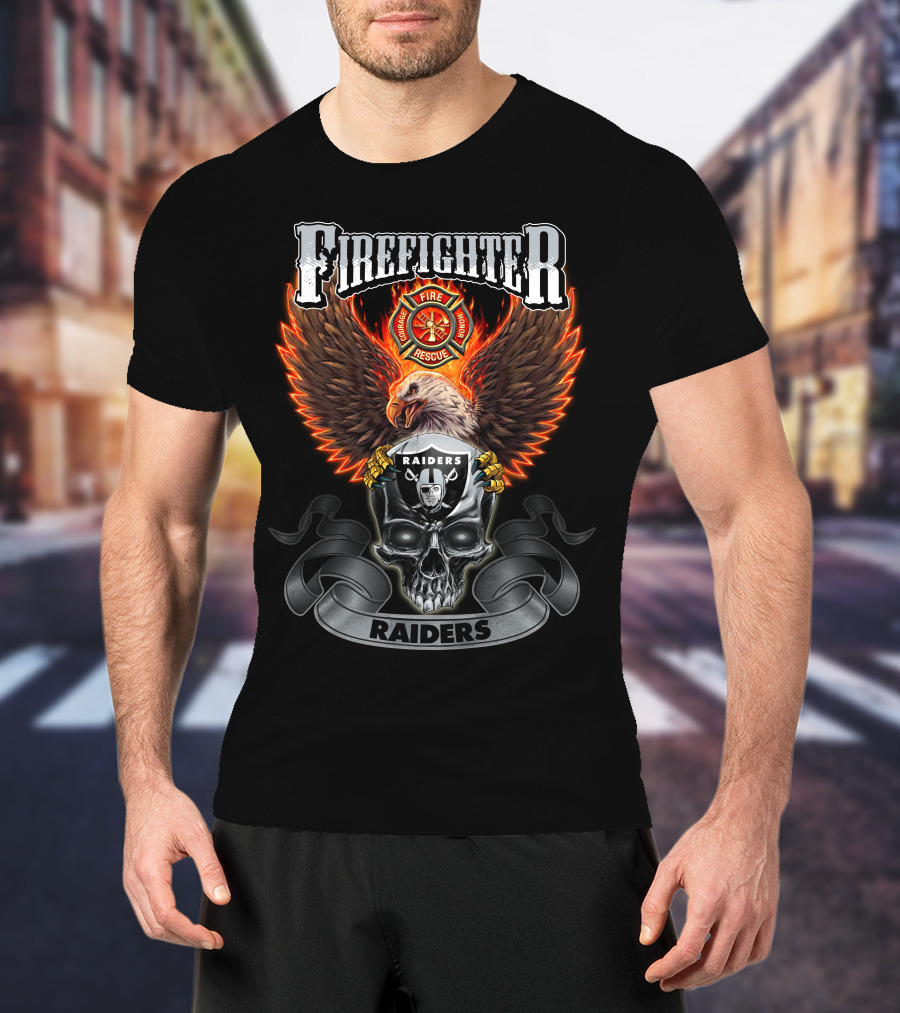 Firefighter Fire Rescue Eagle Skull Raiders T-Shirt