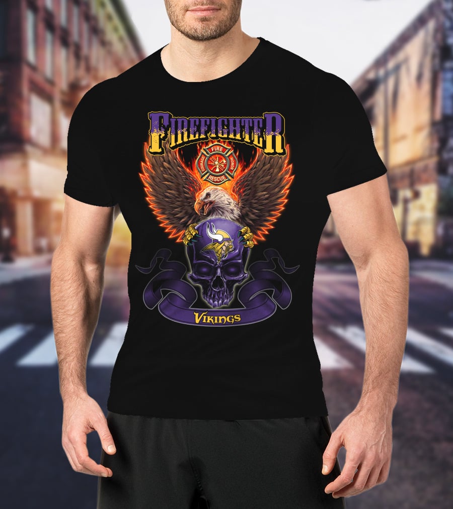Firefighter Fire Rescue Eagle Minnesota Vikings Skull T-Shirt