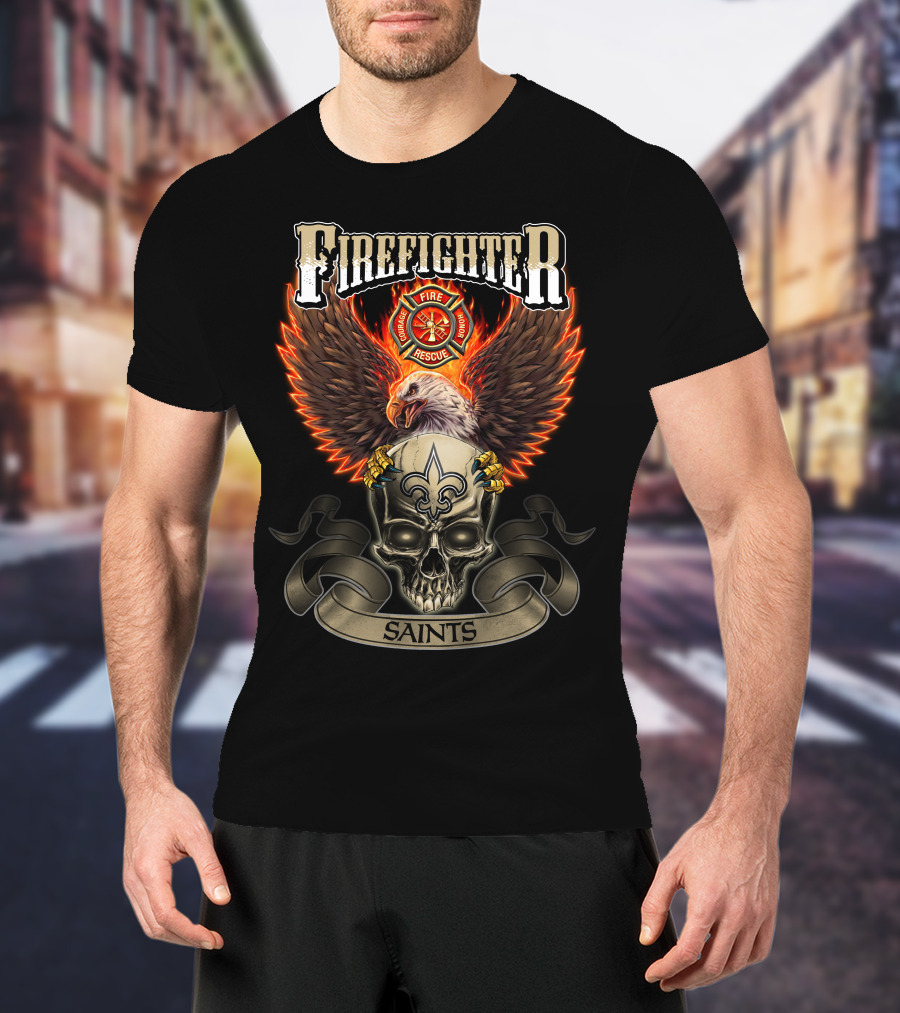 Firefighter Fire Rescue Eagle Skull Saints T-Shirt