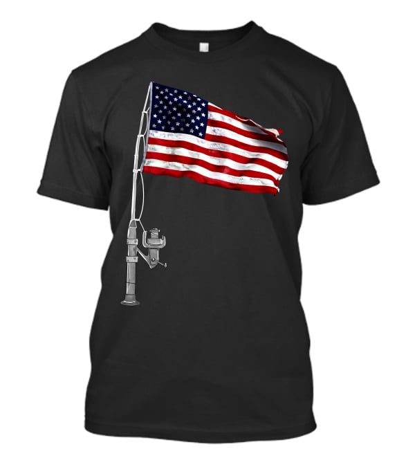 American Fishing Rod Flag Camping T-Shirt