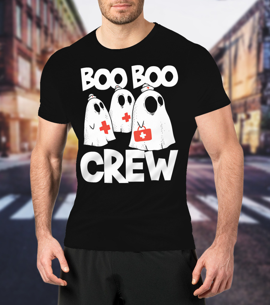 Boo Boo Crew Ghost Nurse Halloween With Medical Cross T-Shirt