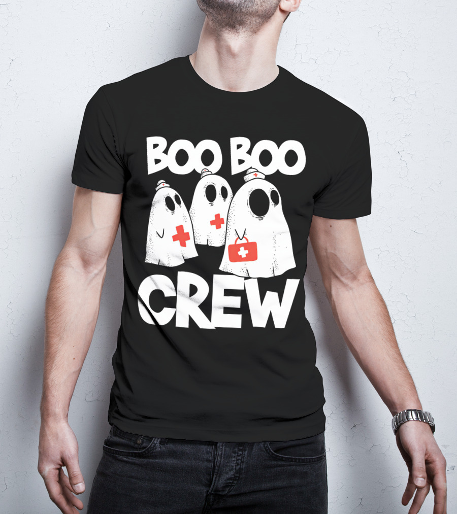 Boo Boo Crew Ghost Nurse Halloween With Medical Cross T-Shirt